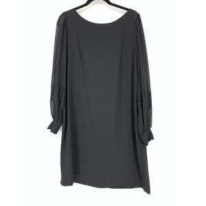 Ann Taylor Shift Dress Women's Size 14 Back Zip Knee Length Long Sleeves Black